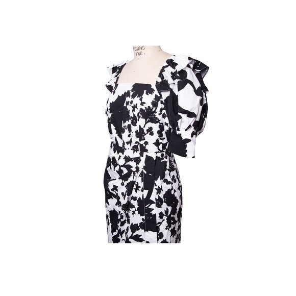 Christopher John Rogers Black & White Target Floral Puff Wrap Dress Size 10 NWT - Picture 9 of 15